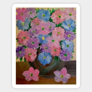 A beautiful bouquet flowers in a turquoise and gold vase Sticker